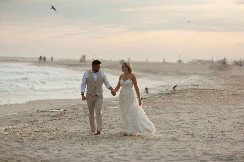 Newlyweds at sunset