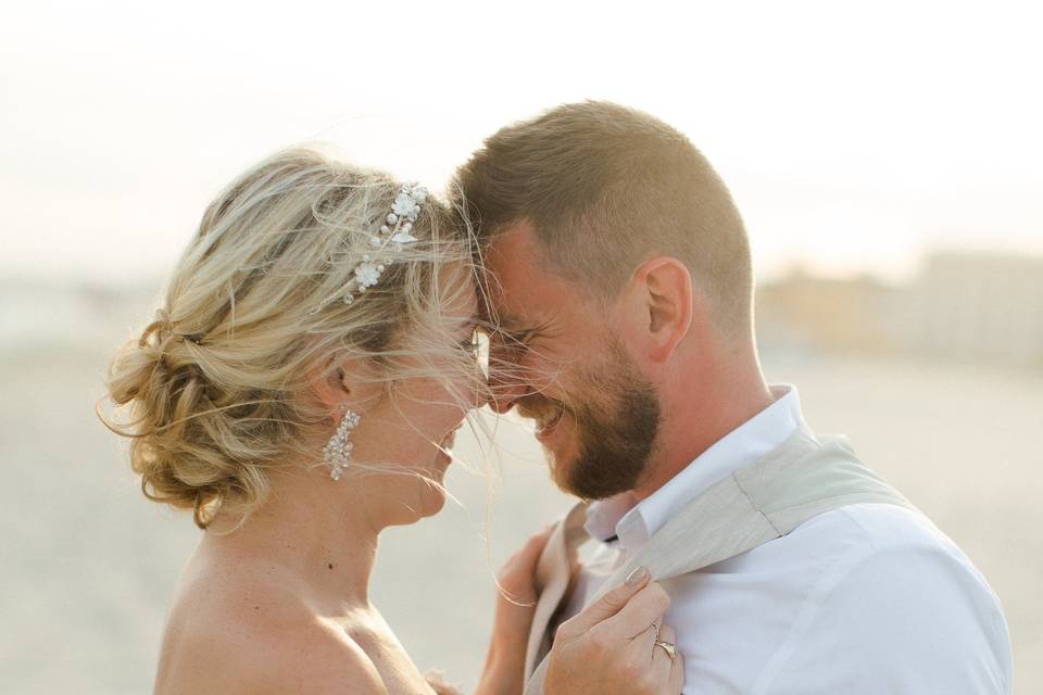 Newlyweds at sunset