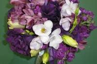 Purple lissianthus, freesia, stock and alstromeria bouquet