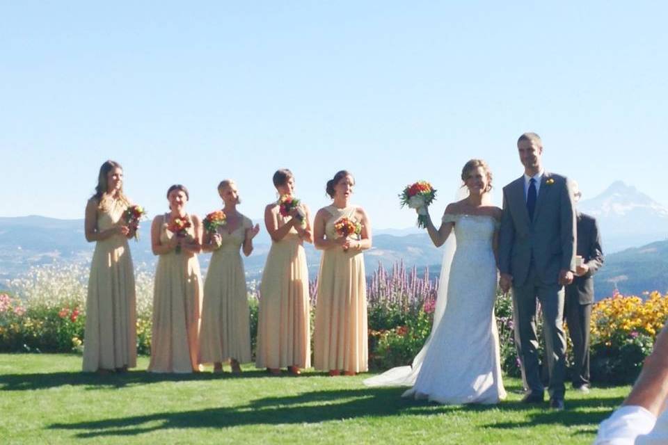 The couple and bridesmaids