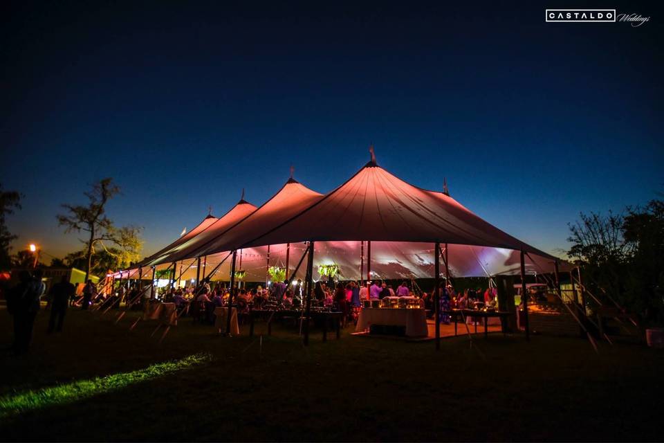 Reception tent in the evening