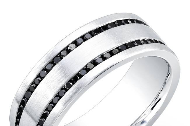 2 Row Black Diamond Wedding BandAvailable in 14kt, 18kt or Platinum BrushedSet with approximately 1.20cts of Black DiamondsCall for Price - 213-627-4179www.roxburyjewelry.cominfo@roxburyjewelry.com