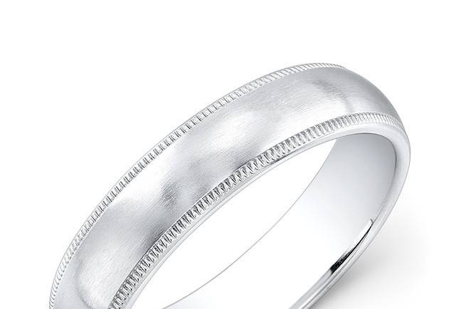 Half Round, Comfort Fit, Milgrain Edge Men's Wedding Band with Brushed CenterAvailable in 14kt, 18kt and PlatinumCall for price - 213-627-4179www.roxburyjewelry.cominfo@roxburyjewelry.com