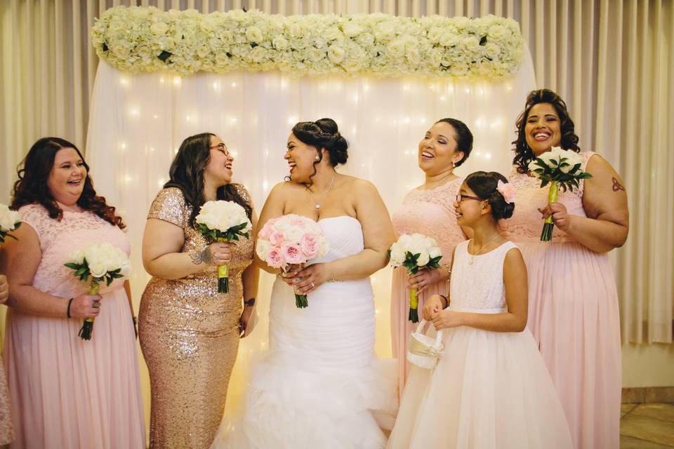 Happy bride and bridesmaids