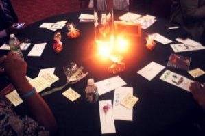 Illuminated table arrangements for a reception in Newark, NJ