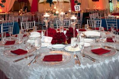 Table setup with flower centerpiece