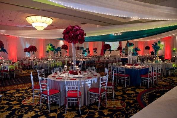 Table setup with flower centerpiece