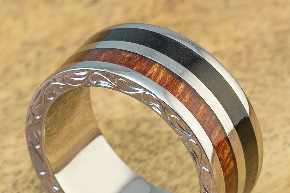 Silver koa wood ring