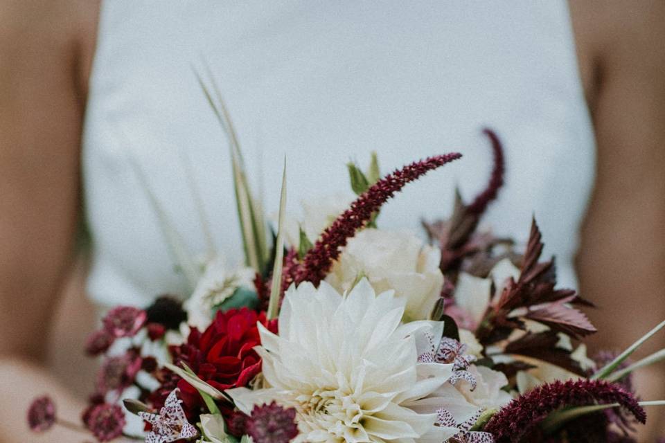 The bride holding her bouquet