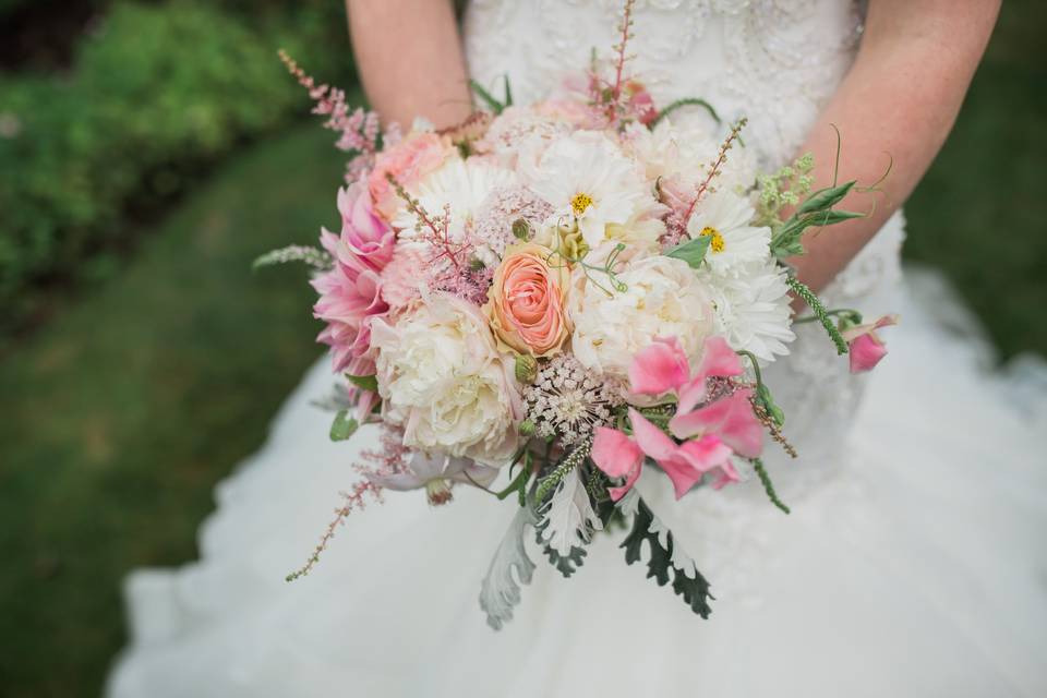 The bride holding her bouquet