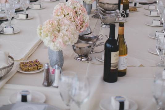 Table setting and centerpieces