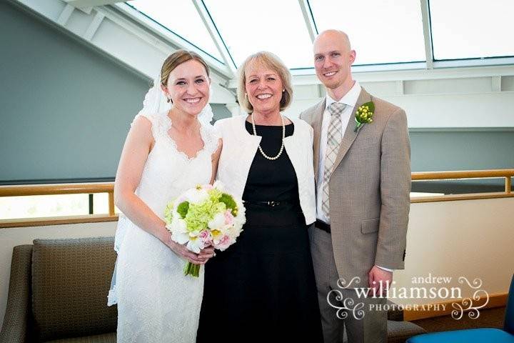 Newlyweds and the officiant