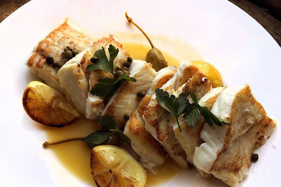 Grilled Halibut & Capers/lemon
