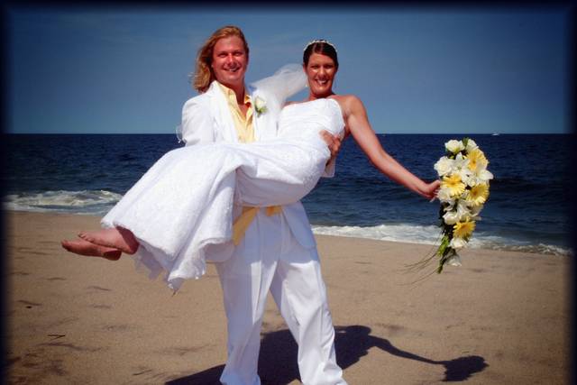 Happy Bride and Groom on Beach