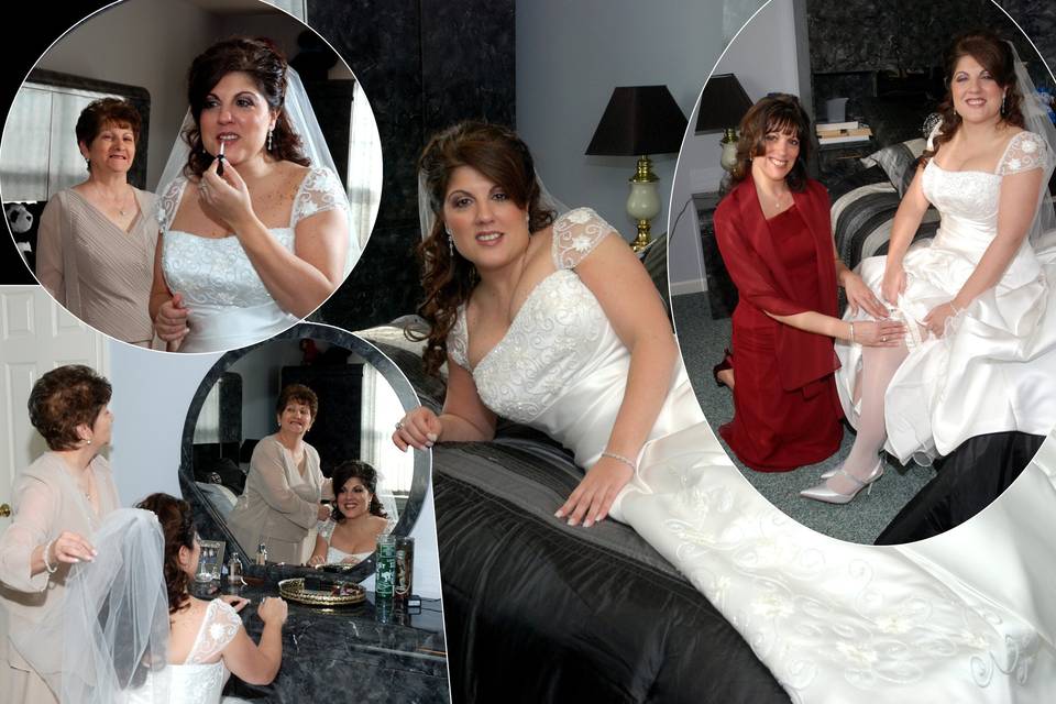 Composite page of photos at the house in the brides bedroom.