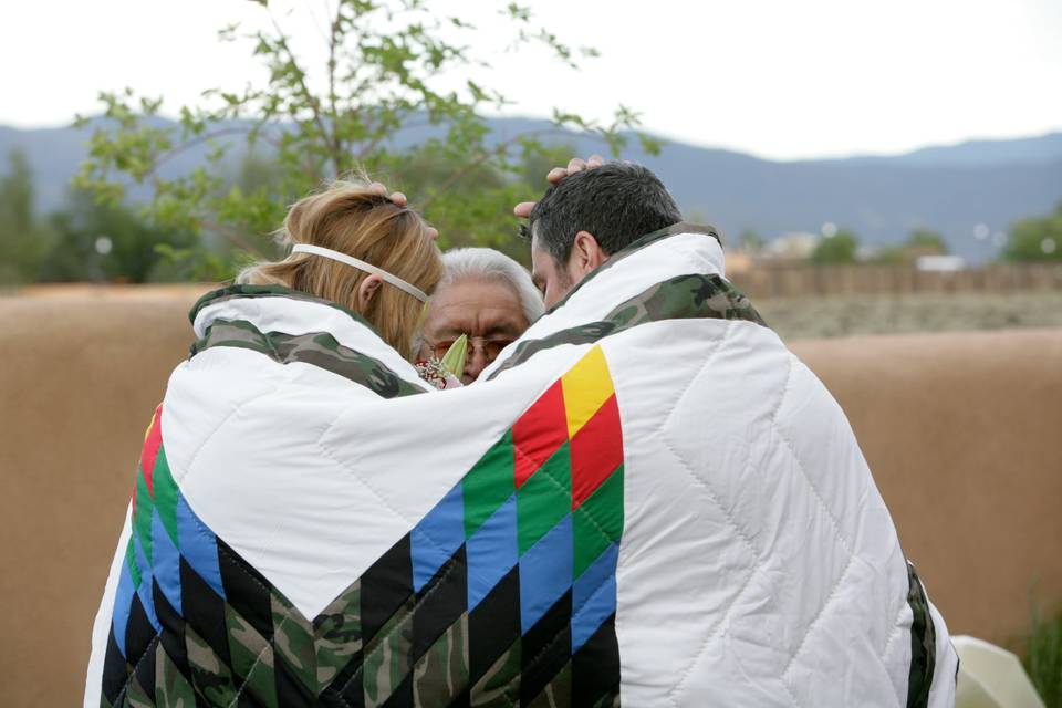 Native wedding with star quilt