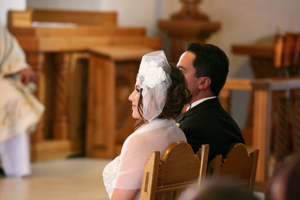 Bride during Catholic Mass