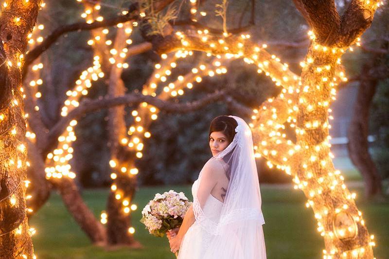 The ceremony site was surrounded by thousands of twinkle lights, so romantic!