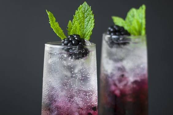 Blackberry, mint, & cucumber gin spritzer
