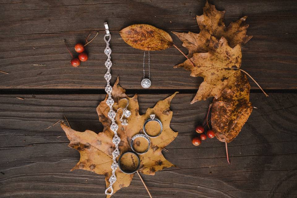 Fall leaves and wedding rings