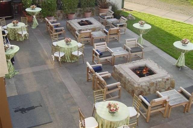 Troon Patio and firepits for receptions at The Inn at Spanish Bay.