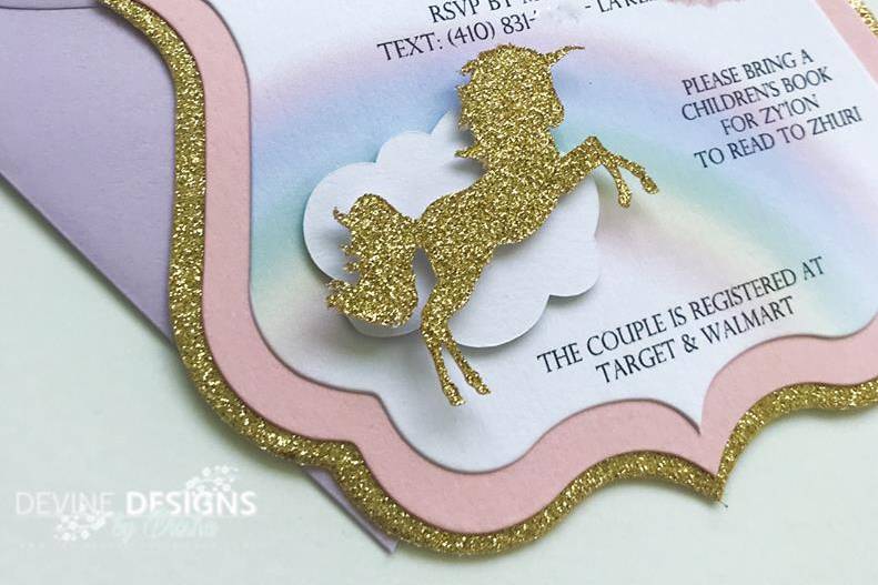 3D unicorn invitaitons