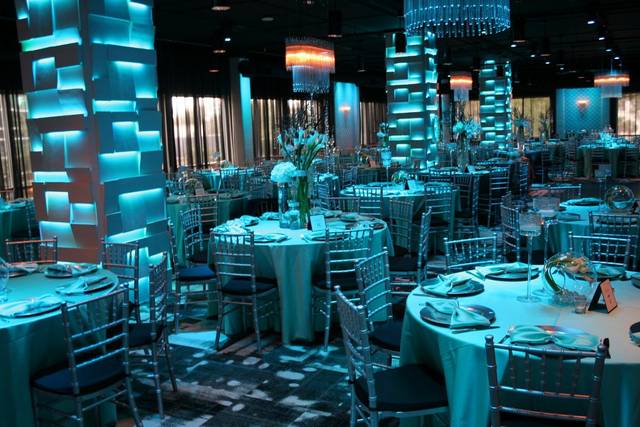 Blue reception lighting.