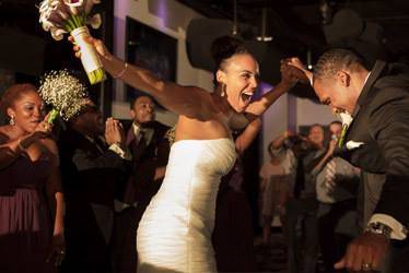 Bride and groom dancing