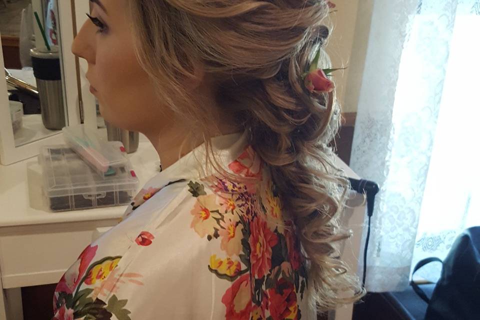 Floral addition to hairstyle