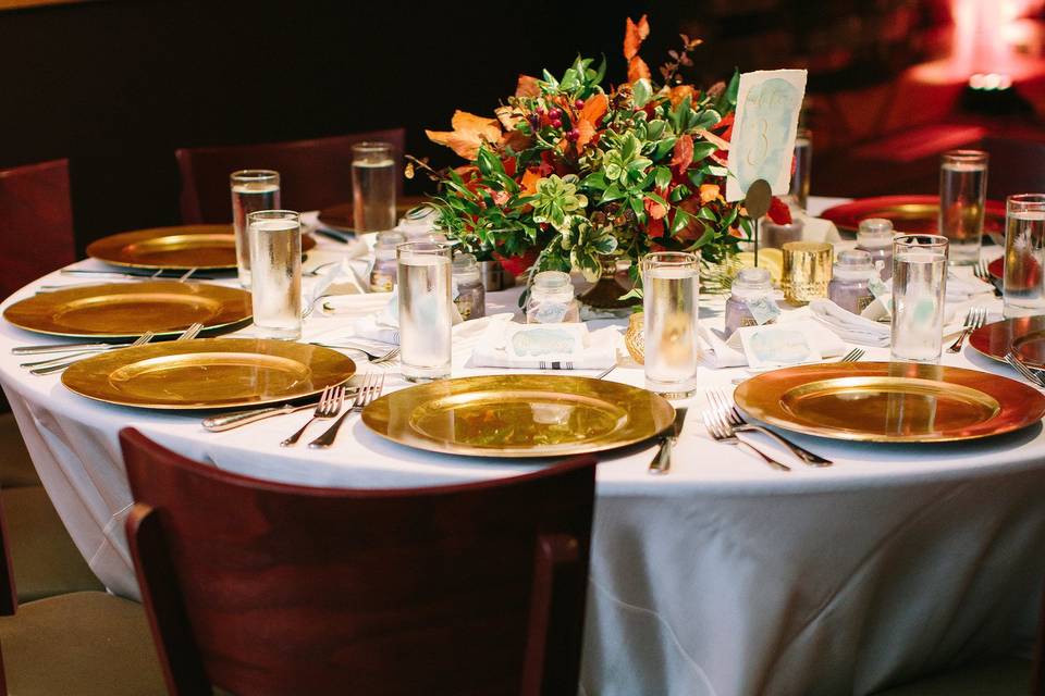 Table setting and floral centerpiece