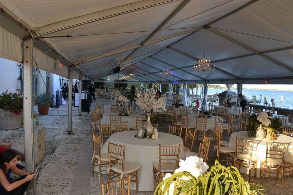 Covered outdoor reception decor
