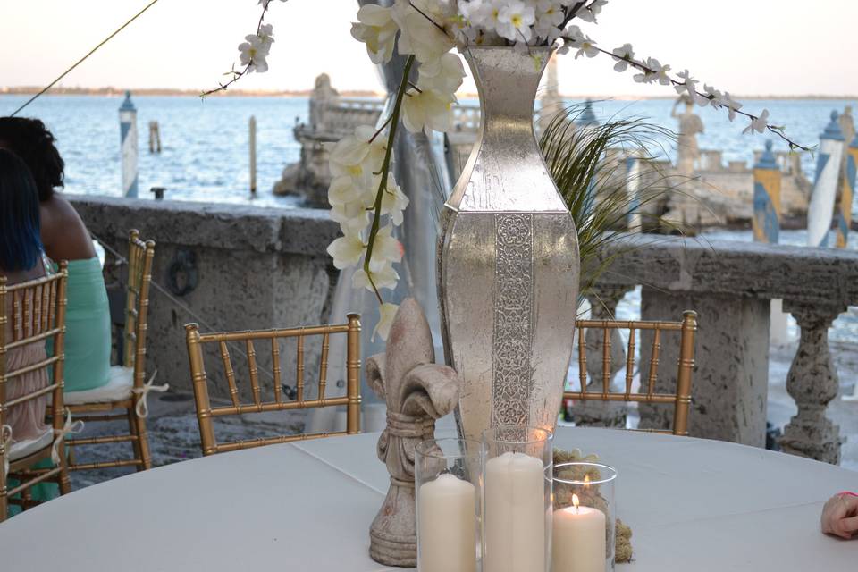 Candle and flower base centerpiece