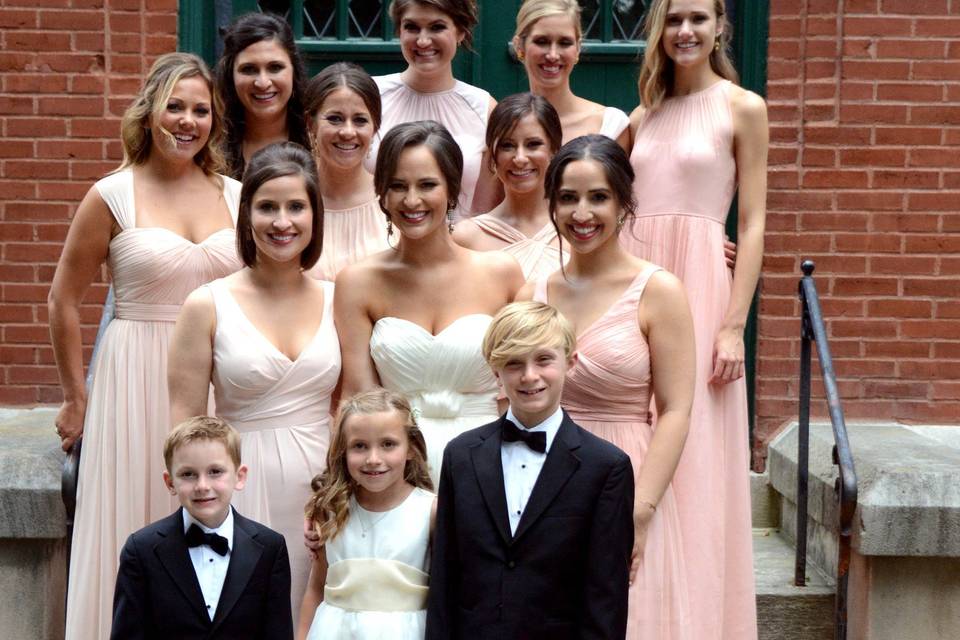 Bride, bridesmaids, and the kids