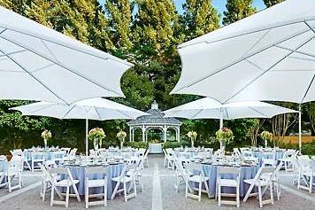 Our outdoor courtyard and gazebo is the perfect backdrop for a romantic ceremony.  Surrounded by redwoods, this garden setting is stunning.