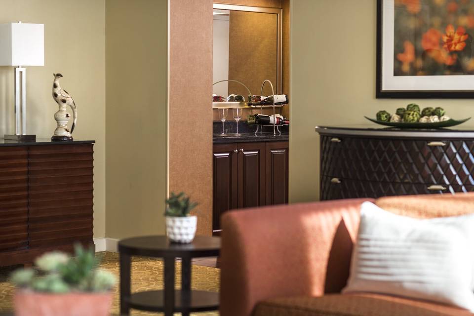 Hospitality suites feature plenty of seating and built in bar area for your entertaining needs.