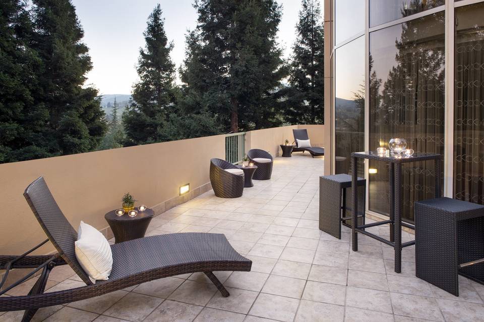 Some of our hospitality suites feature breathtaking patios, surrounded by redwoods with stunning hillside views.