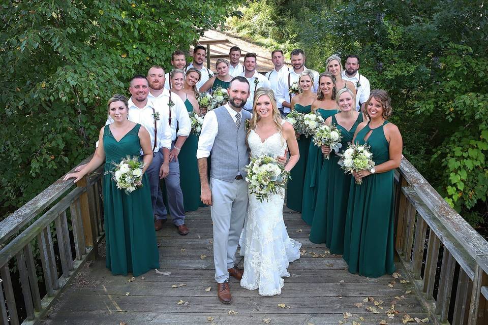 Newlyweds and their wedding party