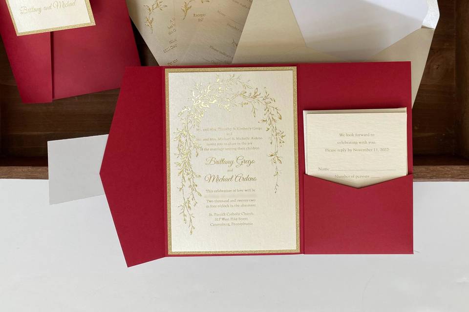 Red and Gold Pocket Invitation