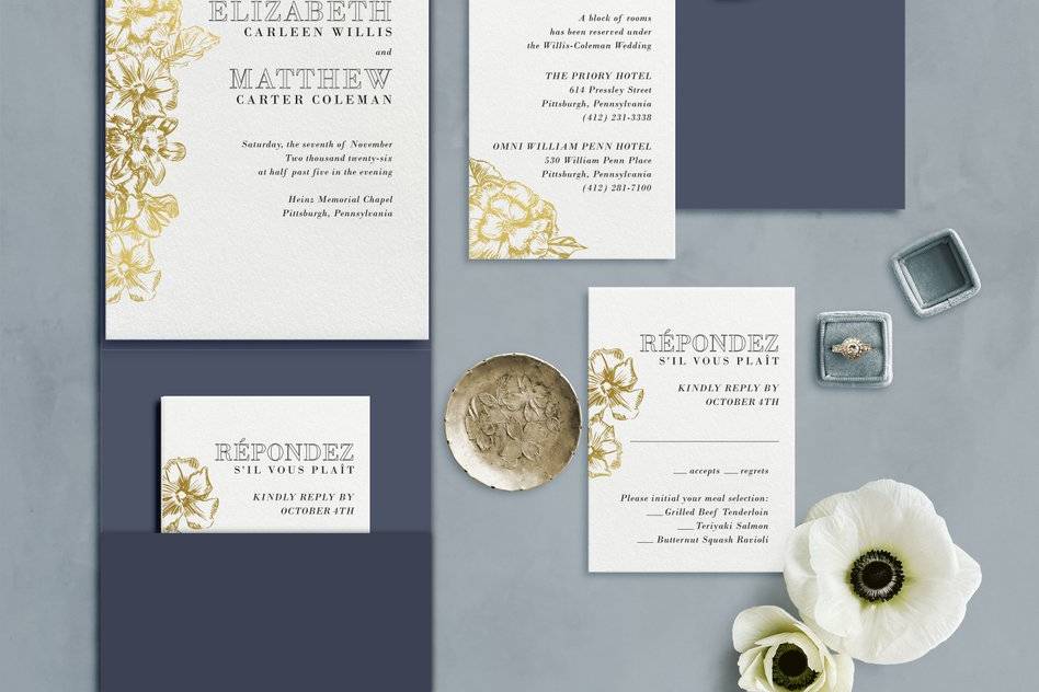 Woodcut Floral Invitation