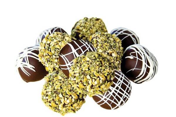 Cheesecake Pops.  Delicious bites of chocolatey creamy cheesecake.  Many varieties and assorted toppings.
