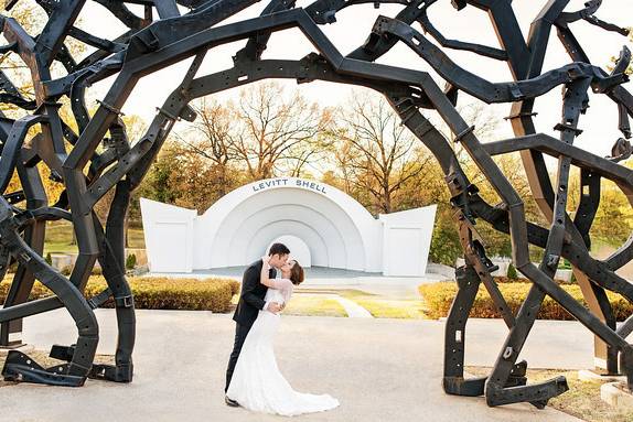 Newlyweds kissing