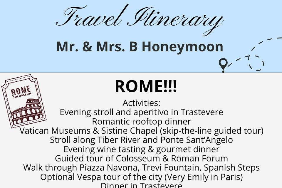 Honeymoon  itinerary