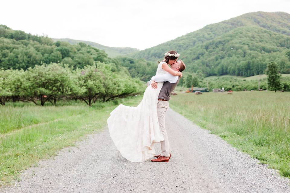 Newlyweds kissing