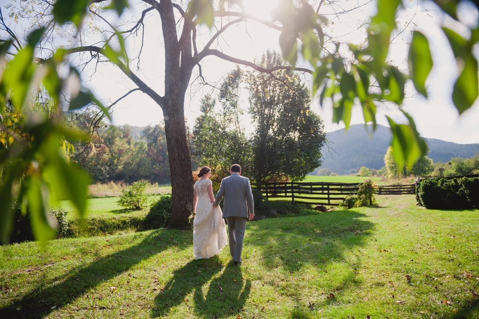 Newlyweds kissing