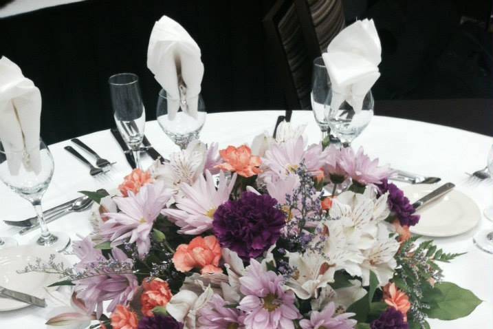 Table setting with floral centerpiece