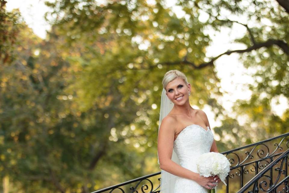 Bride by the staircase