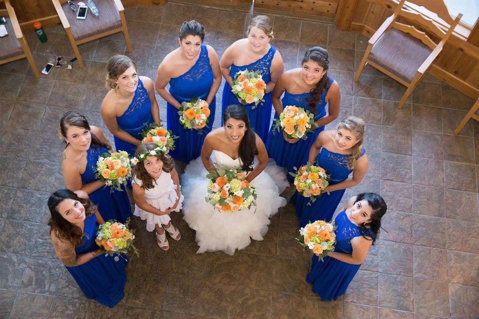 Bride and her bridal attendants