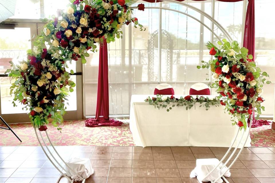 Red and White Ceremony Arch