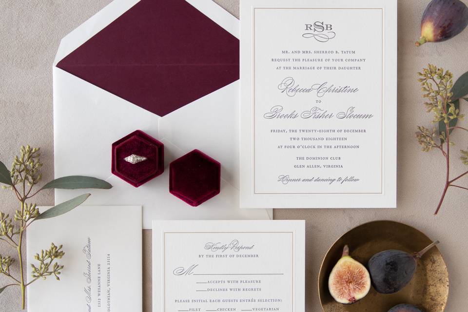 Burgundy liner and letterpress