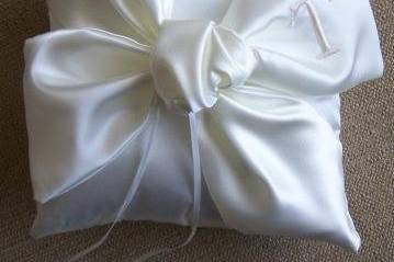 Satin love knot ring bearer pillow with initial.